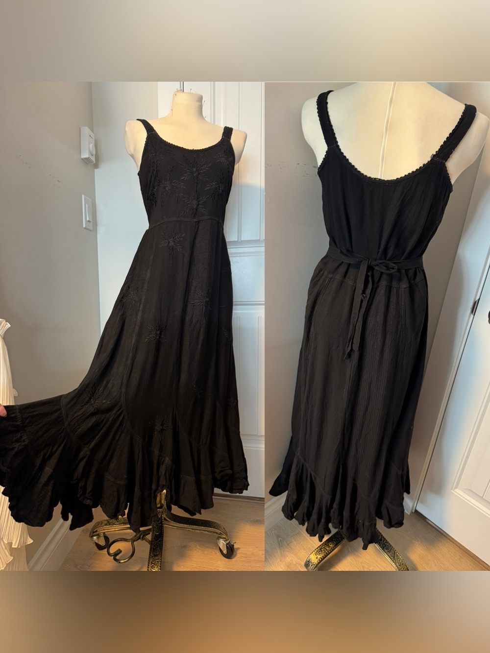 Vintage Women’s Black Sleeveless swirl Maxi Dress,  M, as is